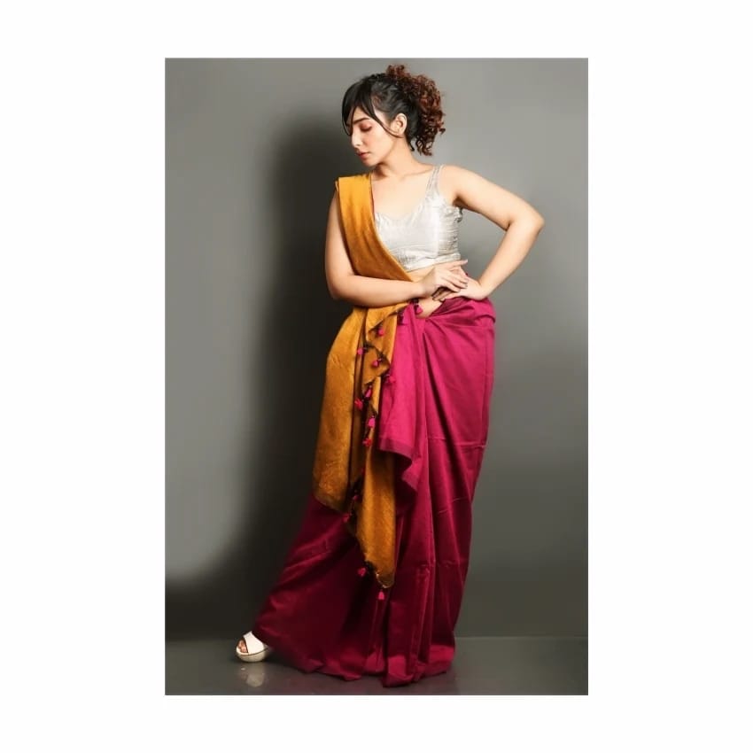 Color-blocked Handloom Soft Cotton Sarees